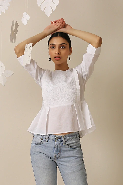 Okhai 'Kanso' Pure Cotton Applique Work Hand Embroidery Work Top - Image 6