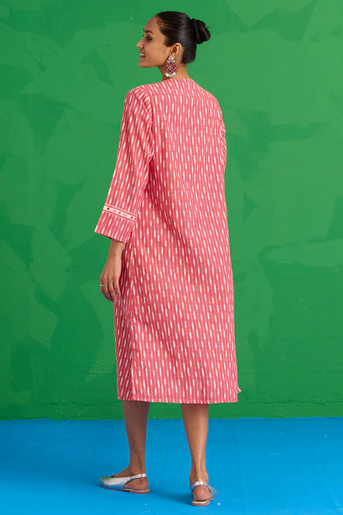 Okhai "Kaveri" Hand-Embroidered Mirrorwork Pure Cotton Ikkat Kurta - Image 4