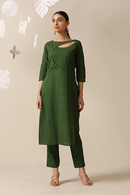 Okhai 'Kites' Pure Cotton Applique Work Hand Embroidered Mirror Work Kurta Pant Set - Image 2