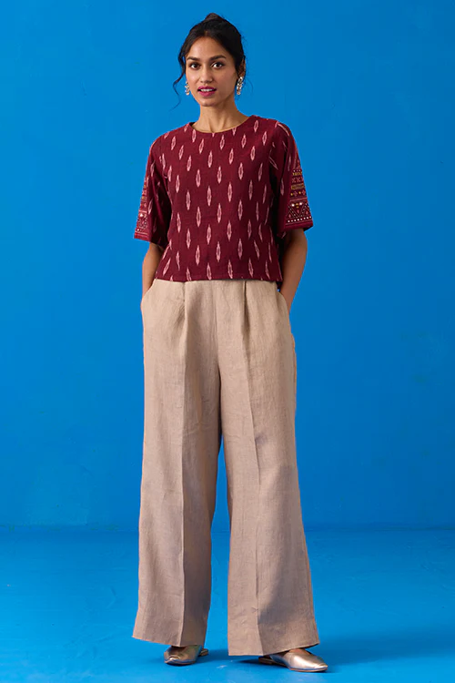 Okhai “Konark ” Hand-Embroidered Bead and Mirror work Ikkat Pure Cotton Top - Image 7