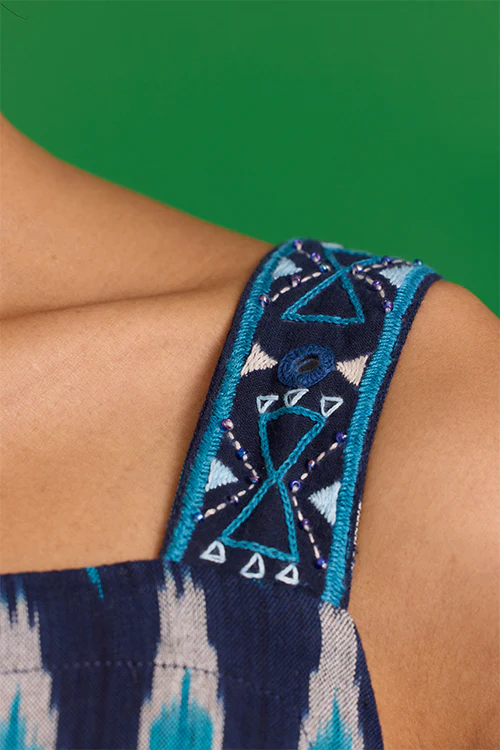 Okhai “Lagunia” Hand-Embroidered Ikkat Pure Cotton Sleeveless Dress - Image 2