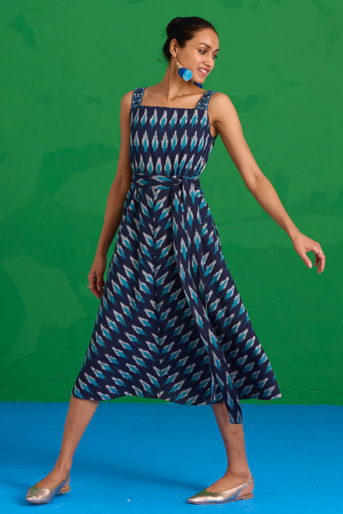 Okhai “Lagunia” Hand-Embroidered Ikkat Pure Cotton Sleeveless Dress - Image 4