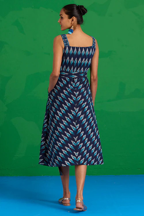 Okhai “Lagunia” Hand-Embroidered Ikkat Pure Cotton Sleeveless Dress - Image 5