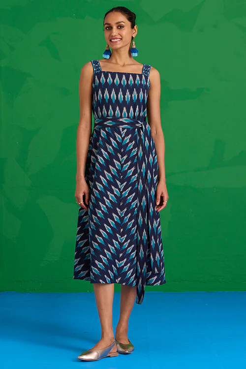 Okhai “Lagunia” Hand-Embroidered Ikkat Pure Cotton Sleeveless Dress - Image 6