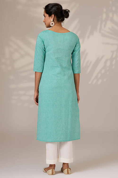 Okhai "Lumino" Hand-Embroidered Mirrorwork Pure Cotton Long Kurta - Image 3