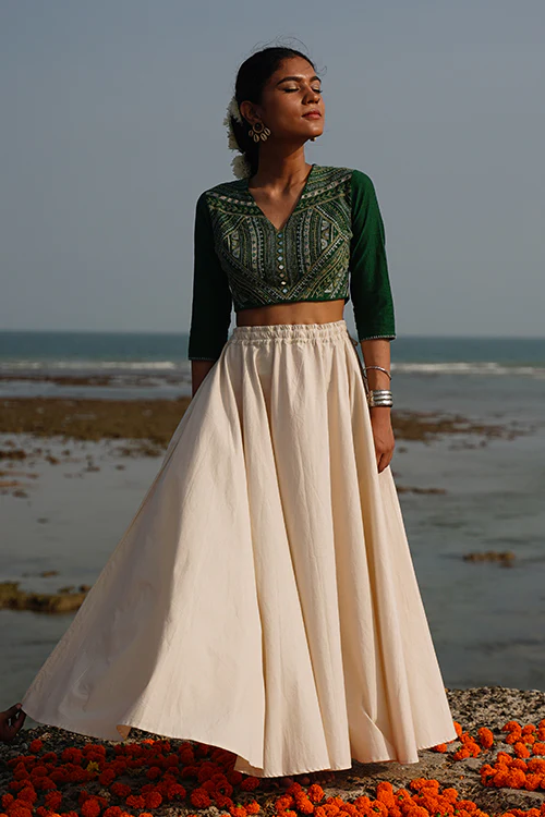Okhai "Lush Canopy" Hand-Embroidery and Mirrorwork Pure Cotton Green Blouse - Image 7