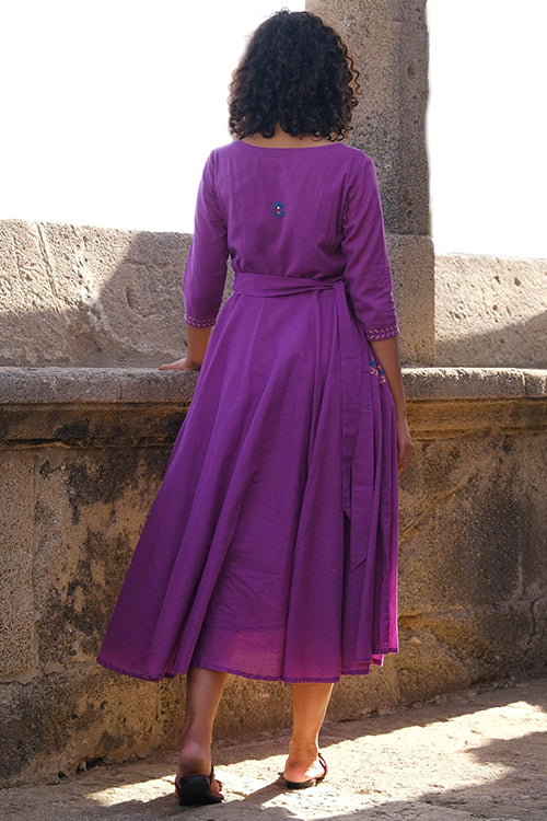 Okhai "Magical Amethyst" Hand Embroidered Pure Cotton Mul Flared Dress - Image 7
