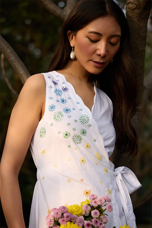 Okhai "Magical Elixir" Hand-Embroidered and Mirrorwork Pure Cotton Wrap Dress
