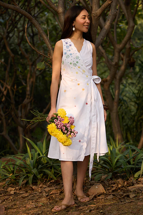 Okhai "Magical Elixir" Hand-Embroidered and Mirrorwork Pure Cotton Wrap Dress - Image 2