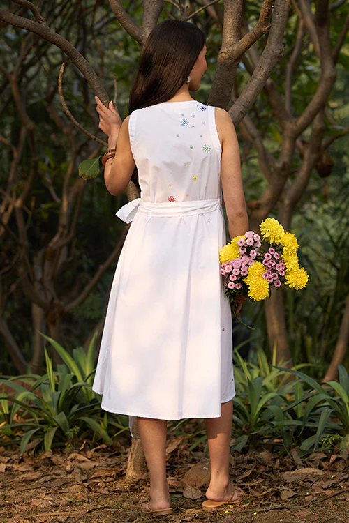 Okhai "Magical Elixir" Hand-Embroidered and Mirrorwork Pure Cotton Wrap Dress - Image 3