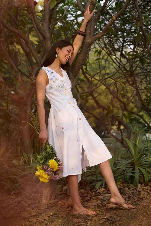 Okhai "Magical Elixir" Hand-Embroidered and Mirrorwork Pure Cotton Wrap Dress - Image 4