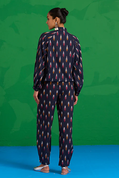 Okhai "Mahanadi" Navy Blue Ikkat Pure Cotton Pants - Image 2