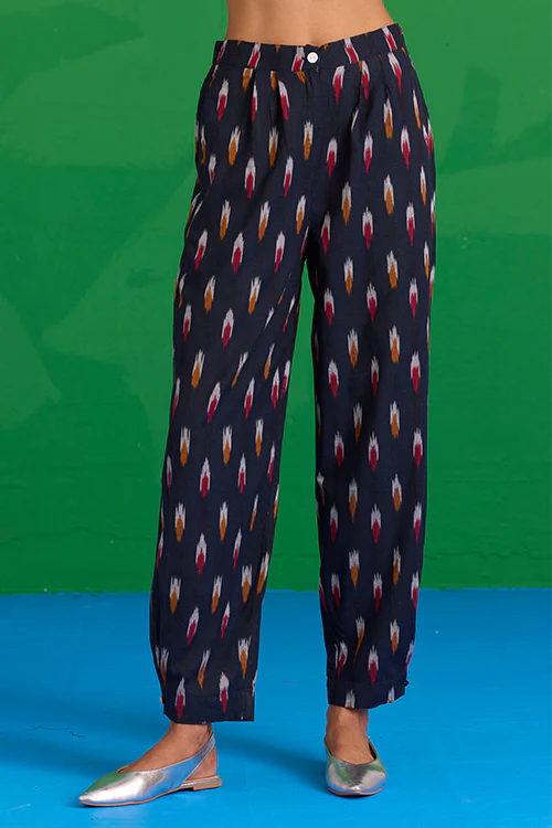Okhai "Mahanadi" Navy Blue Ikkat Pure Cotton Pants - Image 3