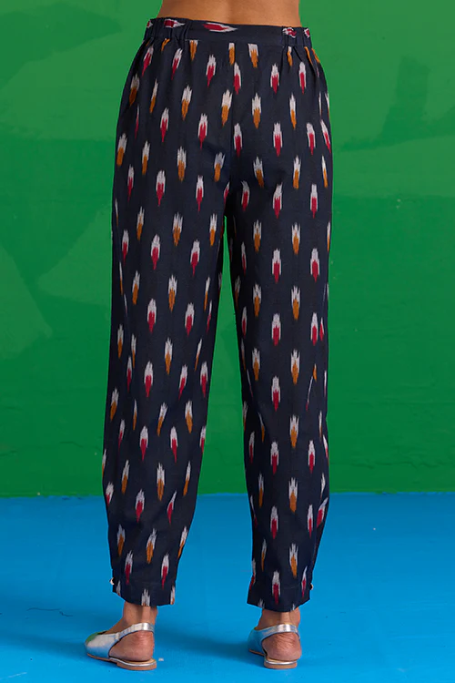 Okhai "Mahanadi" Navy Blue Ikkat Pure Cotton Pants - Image 5