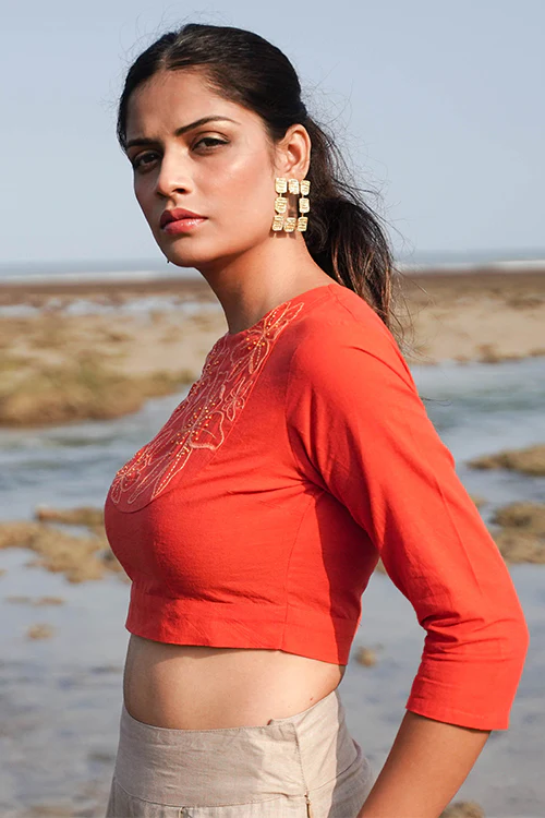 Okhai "Marigolds" Hand-Embroidered and Beadwork Pure Cotton Blouse - Image 5