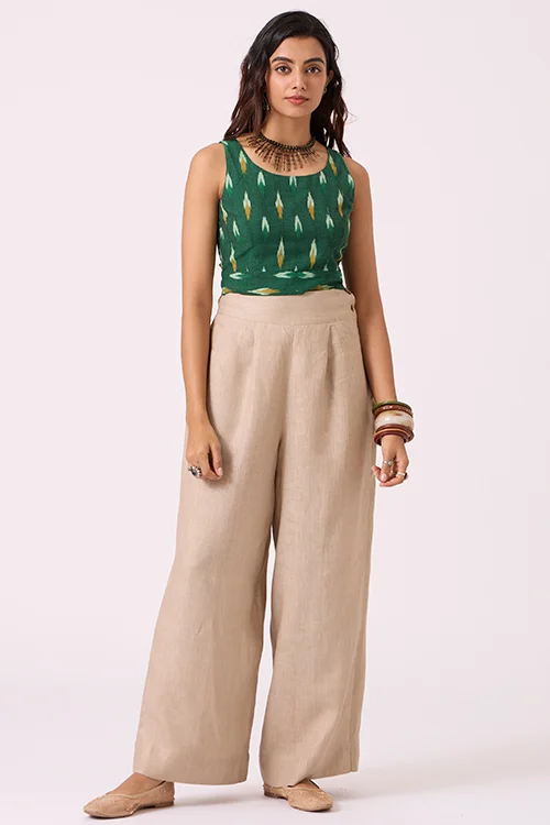 Okhai "Meadow" Pure Cotton Ikat Green Sleeveless Top - Image 2