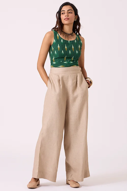 Okhai "Meadow" Pure Cotton Ikat Green Sleeveless Top - Image 5