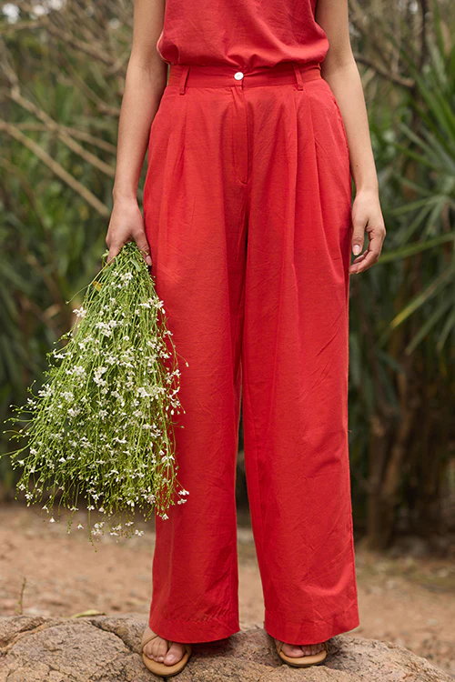 Okhai "Meadow" Pure Cotton Red Pants - Image 2