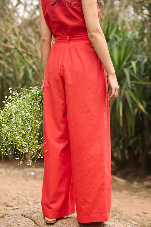 Okhai "Meadow" Pure Cotton Red Pants - Image 3