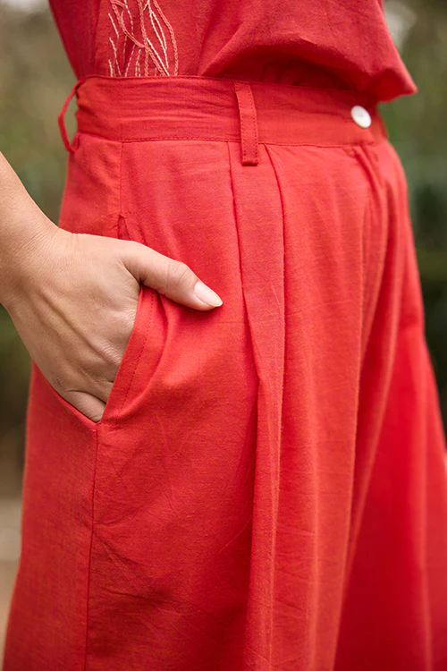 Okhai "Meadow" Pure Cotton Red Pants - Image 4