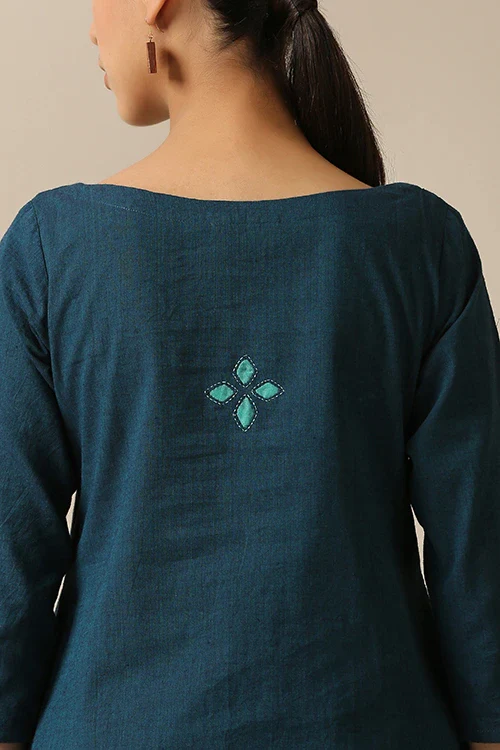 Okhai 'Melodious' Pure Cotton Applique Work Hand Embroidered Mirror Work Kurta - Image 5