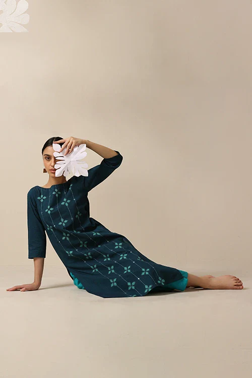 Okhai 'Melodious' Pure Cotton Applique Work Hand Embroidered Mirror Work Kurta - Image 7
