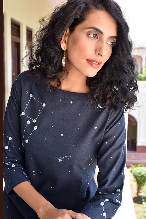 Okhai 'Midnight Sky' Hand Embroidered Kurta Pant Set - Image 2