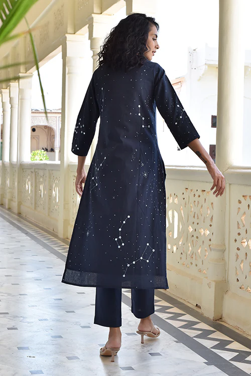 Okhai 'Midnight Sky' Hand Embroidered Kurta Pant Set - Image 3