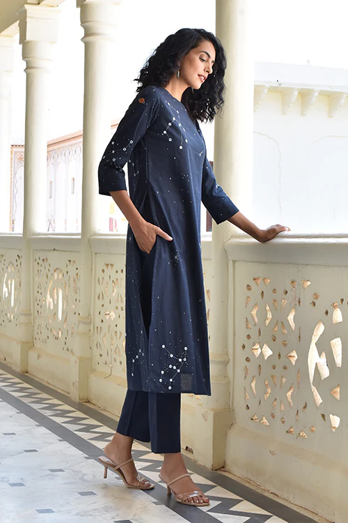 Okhai 'Midnight Sky' Hand Embroidered Kurta Pant Set - Image 4
