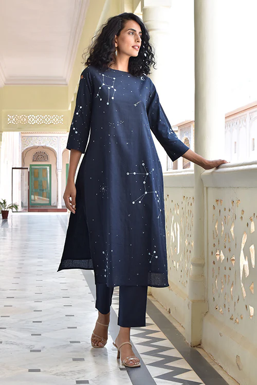 Okhai 'Midnight Sky' Hand Embroidered Kurta Pant Set - Image 6
