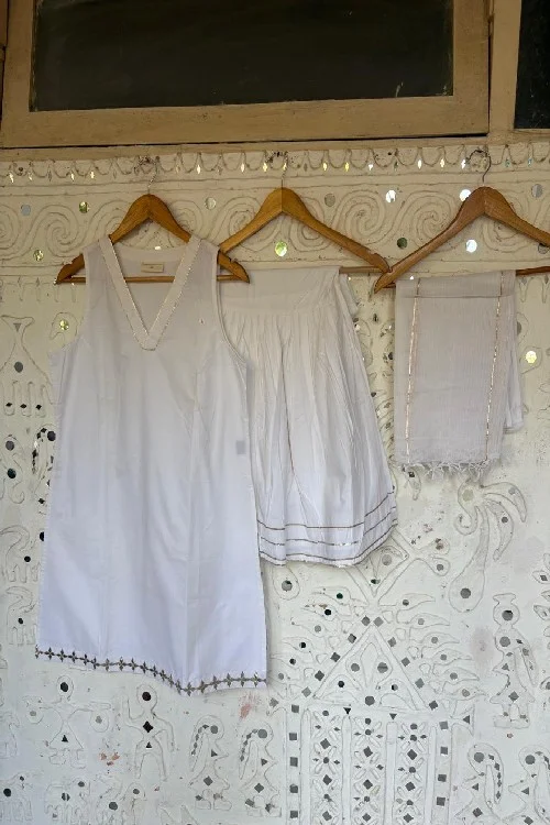 Okhai 'Milky Swan' Gota Patti Kurta Sharara Dupatta Set | Rescue - Image 2