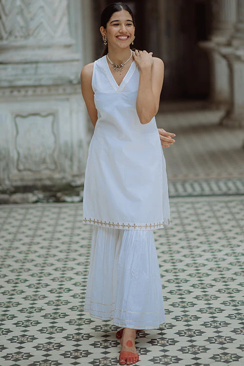 Okhai 'Milky Swan' Gota Patti Kurta Sharara Dupatta Set | Rescue - Image 6