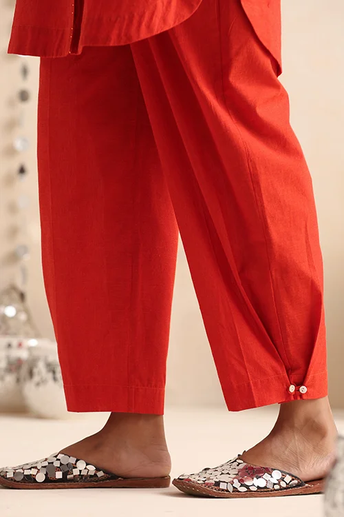 Okhai "Mirror Song" Hand-Embroidered Orange Pure Cotton Kurta Pant Set - Image 5