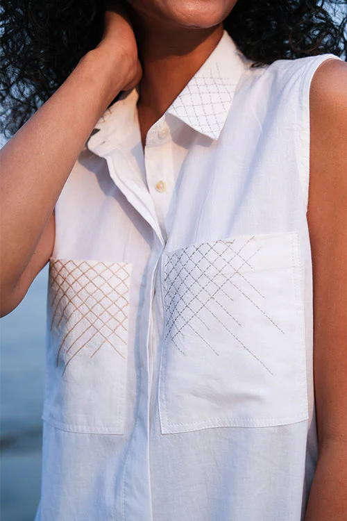 Okhai 'Morning Snow' Hand Embroidery Work Shirt| Rescue - Image 5