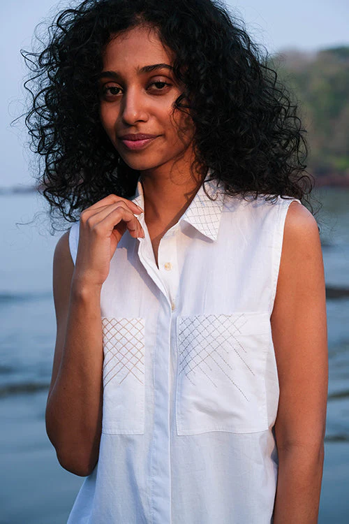 Okhai 'Morning Snow' Hand Embroidery Work Shirt| Rescue - Image 6
