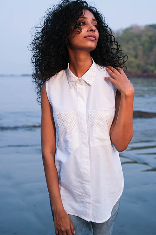 Okhai 'Morning Snow' Hand Embroidery Work Shirt| Rescue - Image 9