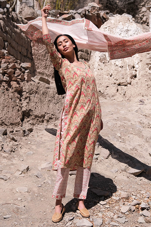 Okhai "Nagma" Handblock Printed Mirrorwork Kurta Pant Set