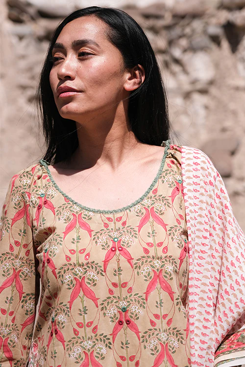 Okhai "Nagma" Handblock Printed Mirrorwork Kurta Pant Set - Image 2