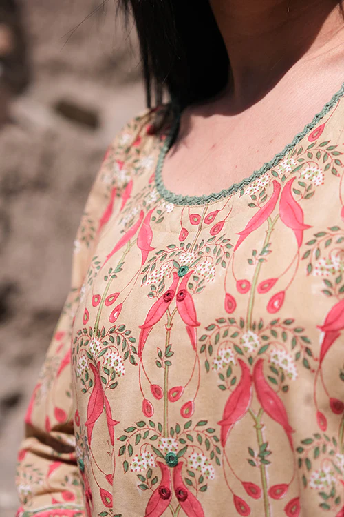 Okhai "Nagma" Handblock Printed Mirrorwork Kurta Pant Set - Image 7