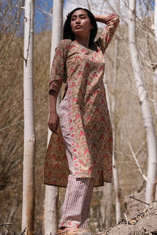Okhai "Nagma" Handblock Printed Mirrorwork Kurta Pant Set - Image 8