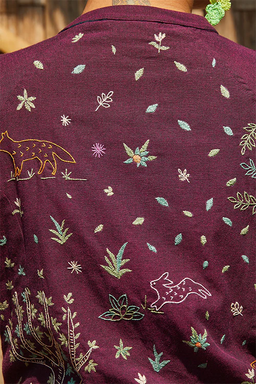 Okhai 'Night Forest' Hand Embroidery Mirror Work Pure Cotton Bomber Jacket - Image 6