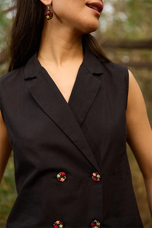 Okhai "Nightshade" Hand-Embroidered Black Pure Cotton Top - Image 2