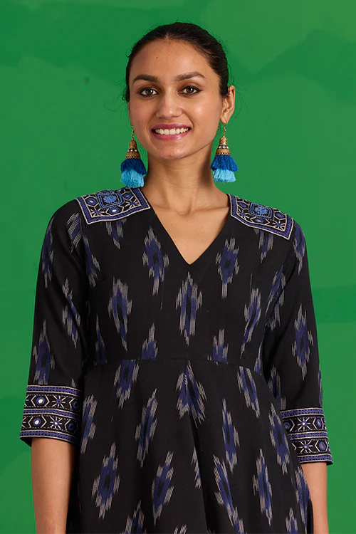 Okhai “Nilgiri” Hand-Embroidered and Mirror work Ikkat Pure Cotton Dress - Image 2