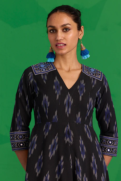 Okhai “Nilgiri” Hand-Embroidered and Mirror work Ikkat Pure Cotton Dress - Image 7