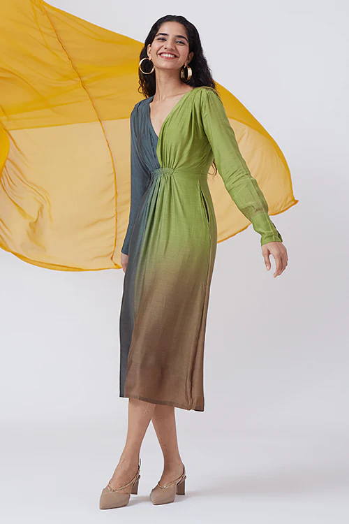 Okhai 'Nocturnal Lake' Ombre V-Neck Modal Silk Dress - Image 4