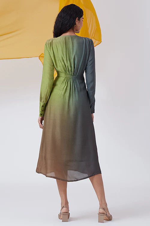 Okhai 'Nocturnal Lake' Ombre V-Neck Modal Silk Dress - Image 5