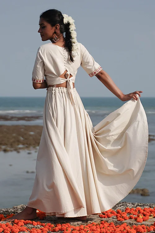 Okhai 'North Star' Hand-Embroidery and Mirrorwork Off White Pure Cotton Blouse - Image 6