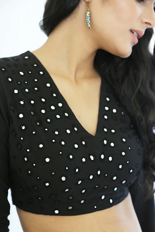 Okhai 'Norwegian Night' Pure Cotton Hand Embroidered Mirror Work Blouse - Image 4