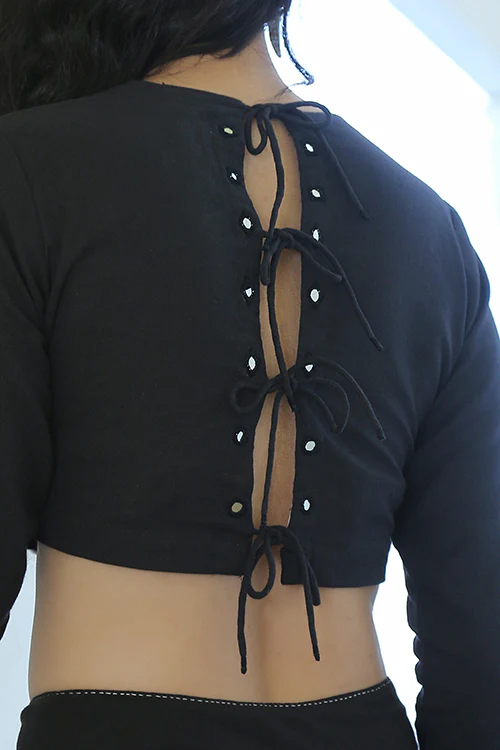 Okhai 'Norwegian Night' Pure Cotton Hand Embroidered Mirror Work Blouse - Image 5
