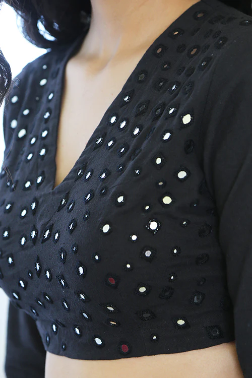 Okhai 'Norwegian Night' Pure Cotton Hand Embroidered Mirror Work Blouse - Image 6